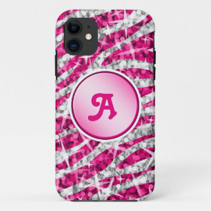 Glitz Zebra Pink Monogramm iPhone rosa hart 11 Hülle