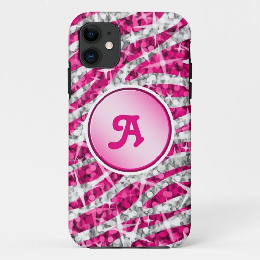 Glitz Zebra Pink Monogramm iPhone rosa hart Case-Mate iPhone Hülle (Rückseite)
