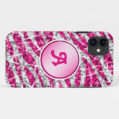 Glitz Zebra Pink Monogramm iPhone rosa hart Case-Mate iPhone Hülle (Rückseite (Horizontal))