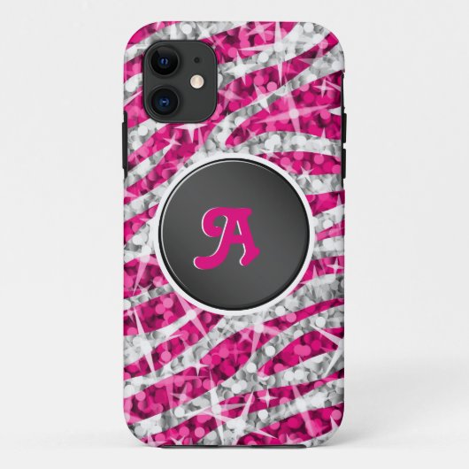 Glitz Zebra Pink Monogramm iPhone schwarz Case-Mate iPhone Hülle (Rückseite)