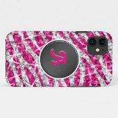 Glitz Zebra Pink Monogramm iPhone schwarz Case-Mate iPhone Hülle (Rückseite (Horizontal))