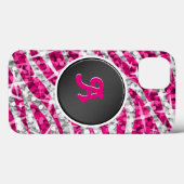 Glitz Zebra Pink Monogramm schwarz Case-Mate iPhone Hülle (Rückseite (Horizontal))