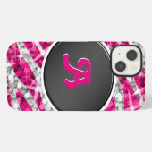 Glitz Zebra Pink Monogramm schwarz iPhone Hülle (Rückseite (Horizontal))