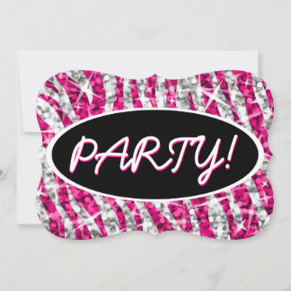 Glitz Zebra Pink 'Party', schwarze ovale Klammer Einladung