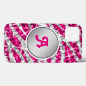 Glitz Zebra Pink Print Monogramm Silber Case-Mate iPhone Hülle (Rückseite (Horizontal))