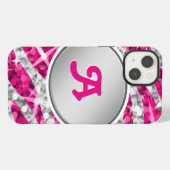 Glitz Zebra Pink Print Monogramm Silber iPhone Hülle (Rückseite (Horizontal))