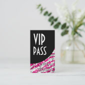 Glitz Zebra Pink 'VIP Pass' Black Curve Porträt Visitenkarte (Stehend Vorderseite)