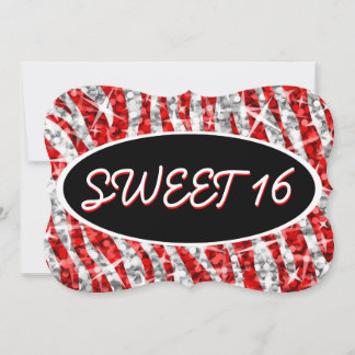 Glitz Zebra Red 'Sweet 16' schwarze ovale Klammer Einladung
