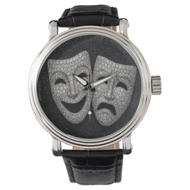 Glitzende Comedy- und Tragödien-Drama-Maske Armbanduhr (Vorderseite)