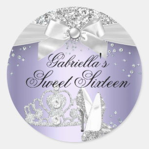 Glitzende Tiara & Absätze Lila Sweet 16 Aufkleber