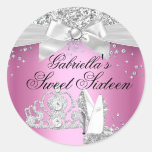 Glitzende Tiara & Absätze Pink Sweet 16 Aufkleber