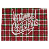 Glitzendes Weihnachts-Karomuster Große Geschenktüte (Rückseite)