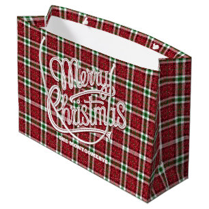 Glitzendes Weihnachts-Karomuster Große Geschenktüte