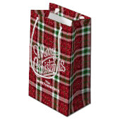 Glitzendes Weihnachts-Karomuster Kleine Geschenktüte (Rückseite Schrägansicht)