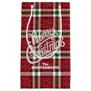 Glitzendes Weihnachts-Karomuster Kleine Geschenktüte