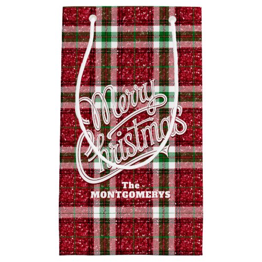 Glitzendes Weihnachts-Karomuster Kleine Geschenktüte (Vorderseite)