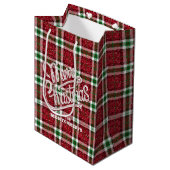 Glitzendes Weihnachts-Karomuster Mittlere Geschenktüte (Vorderseite Schrägansicht)
