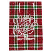 Glitzendes Weihnachts-Karomuster Mittlere Geschenktüte (Rückseite)