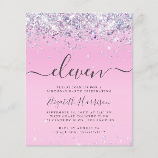 Glitzer 11. Geburtstagspartei Einladung (Vorderseite)