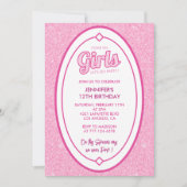 Glitzer 12. Geburtstagsfeier Einladung Puppen errö (Vorderseite)