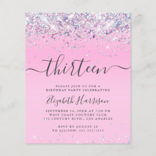 Glitzer 13. Geburtstagspartei Einladung