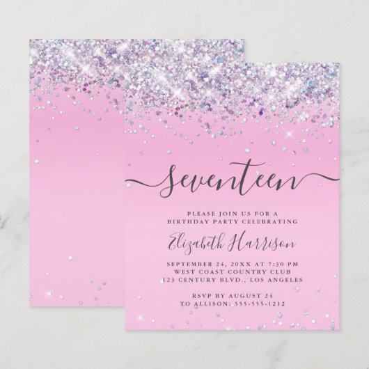 Glitzer 17. Geburtstagspartei Einladung (Vorne/Hinten)