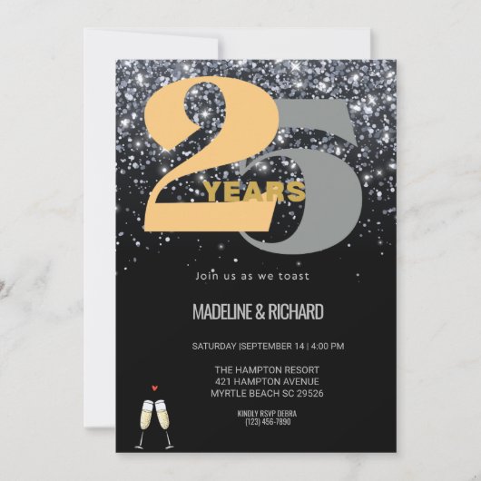 Glitzer 25. Silver Anniversary Celebration Einladung (Vorderseite)