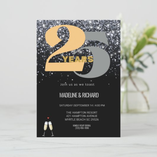 Glitzer 25. Silver Anniversary Celebration Einladung (Stehend Vorderseite)