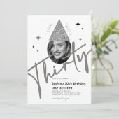 Glitzer 30. Geburtstag Einladung mit Foto (Stehend Vorderseite)