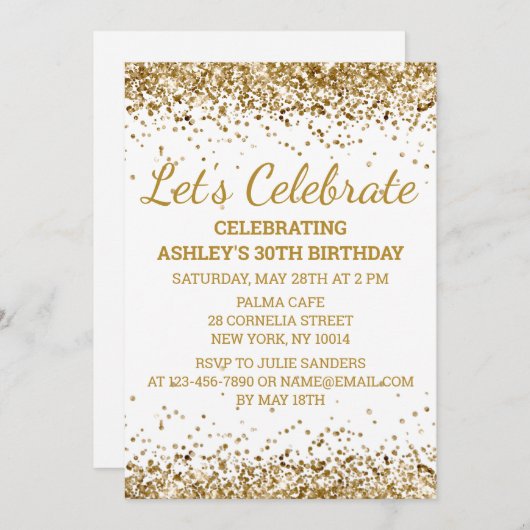 Glitzer 30. Geburtstag Feiern Einladung (Vorne/Hinten)