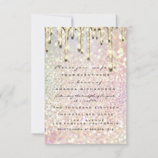 Glitzer 3D Brautparty Sweet 16. Gold Holograph Einladung (Vorderseite)