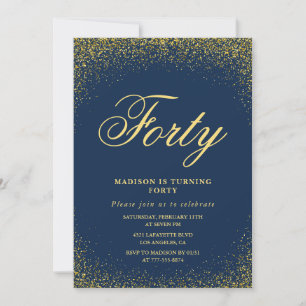 Glitzer 40. Geburtstag Einladungen Gold Navy 40