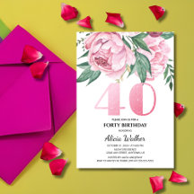 Glitzer 40. Pink Peony Floral Greenery Geburtstag