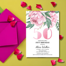 Glitzer 50. Pink Peony Floral Greenery Geburtstag