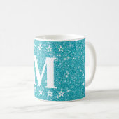 Glitzer 5 Sterne Aquamarin Blue Custom Monogram Be Kaffeetasse (VorderseiteRechts)