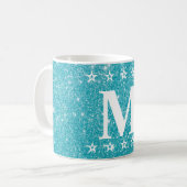 Glitzer 5 Sterne Aquamarin Blue Custom Monogram Be Kaffeetasse (Vorderseite Links)
