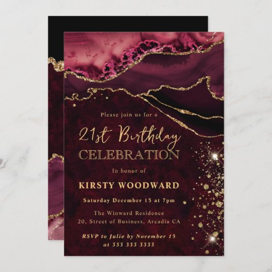 Glitzer Agate Birthday Einladung (Vorne/Hinten)