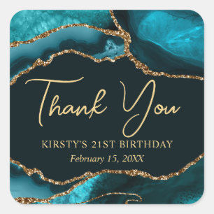 Glitzer Agate Birthday für aquamarine Imitate Quadratischer Aufkleber