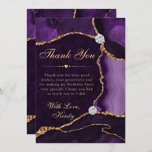 Glitzer Agate Birthday für lila Imitate Dankeskarte (Vorne/Hinten)