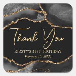 Glitzer Agate Birthday Party für Black and Gold Im Quadratischer Aufkleber