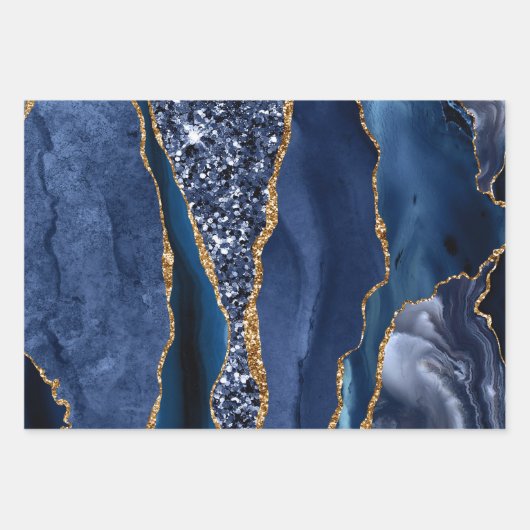 Glitzer Agate für blaue und goldene Imitate Geschenkpapier Set (Vorderseite 2)
