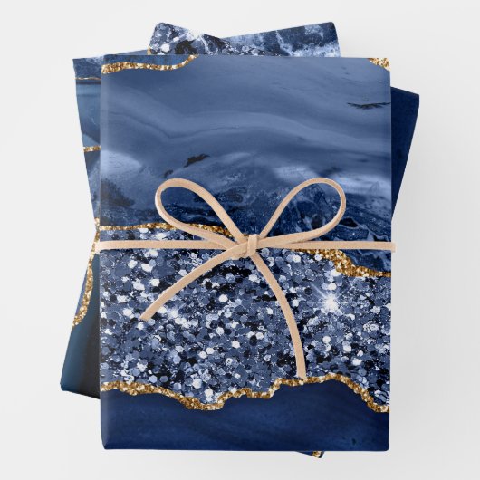 Glitzer Agate für blaue und goldene Imitate Geschenkpapier Set (Beispiel)