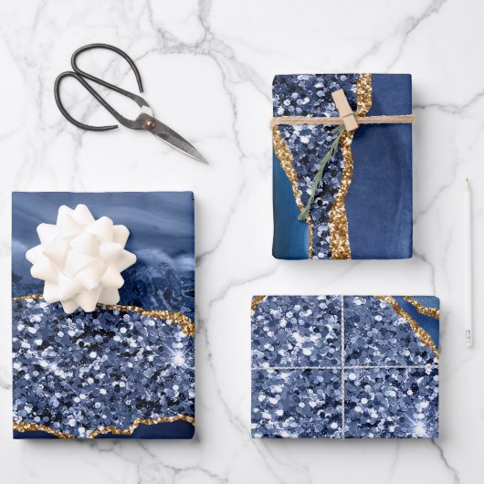 Glitzer Agate für blaue und goldene Imitate Geschenkpapier Set (Vorderseite)