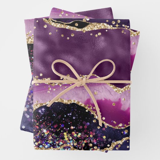 Glitzer Agate für lila und rosa Imitate Geschenkpapier Set (Beispiel)