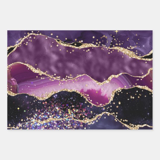 Glitzer Agate für lila und rosa Imitate Geschenkpapier Set (Vorderseite)