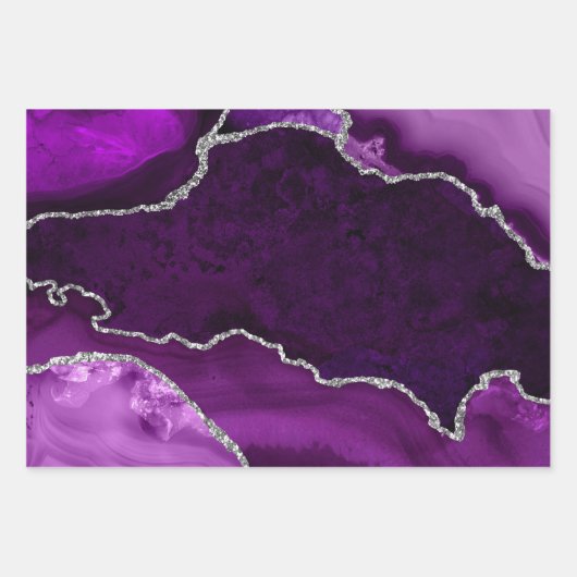Glitzer Agate für lila und Silber-Imitate Geschenkpapier Set (Vorderseite 2)