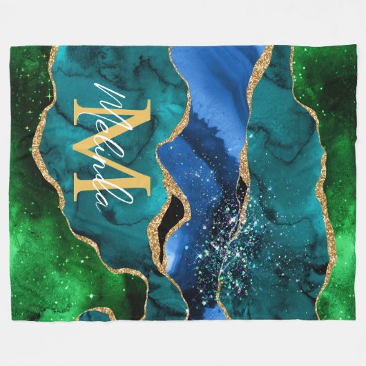 Glitzer Agate, Imitat für blaue und grüne Pfauenbä Fleecedecke (Vorderseite (Horizontal))