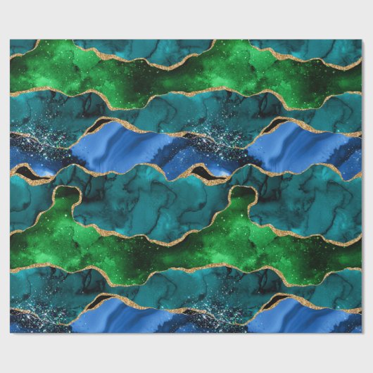 Glitzer Agate, Imitat für blaue und grüne Pfauenbä Geschenkpapier (Flach)