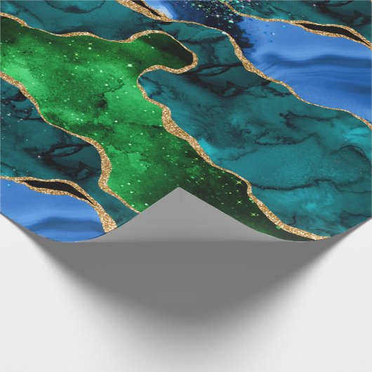 Glitzer Agate, Imitat für blaue und grüne Pfauenbä Geschenkpapier (Ecke)