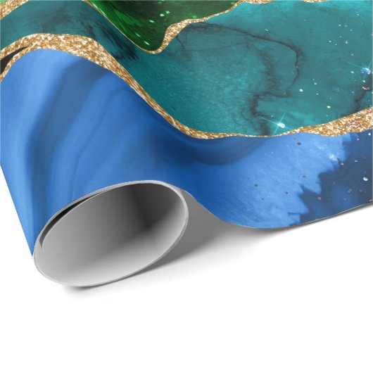 Glitzer Agate, Imitat für blaue und grüne Pfauenbä Geschenkpapier (Rolleneckpunkt)